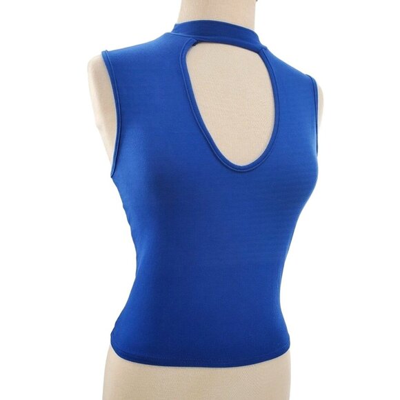 Gaze USA Shirt Sleeveless High-Neck Cut-out Keyhole Open Chest Blue Vintage y2K - Picture 3 of 8